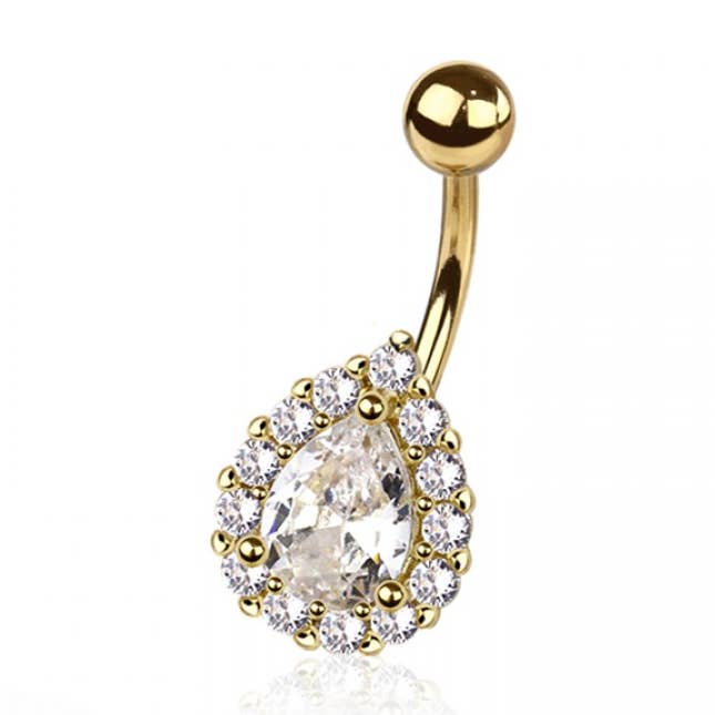 CZ PAVED TEAR DROP 316L SURGICAL STEEL NAVEL RING for wholesale by CRAVE