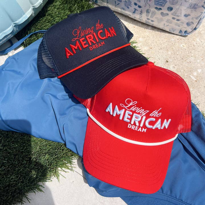 KENZKUSTOMZ - Wholesale Trucker Hat - Women's - Living the American Dream - Red and Navy Vintage Trucker Hat