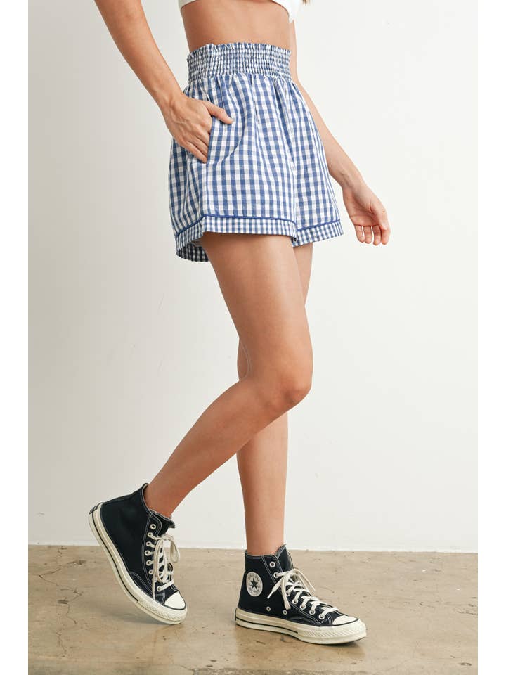 BUTTERMELON - Wholesale Shorts - Women's - Garterized Gingham Shorts - BMP7658