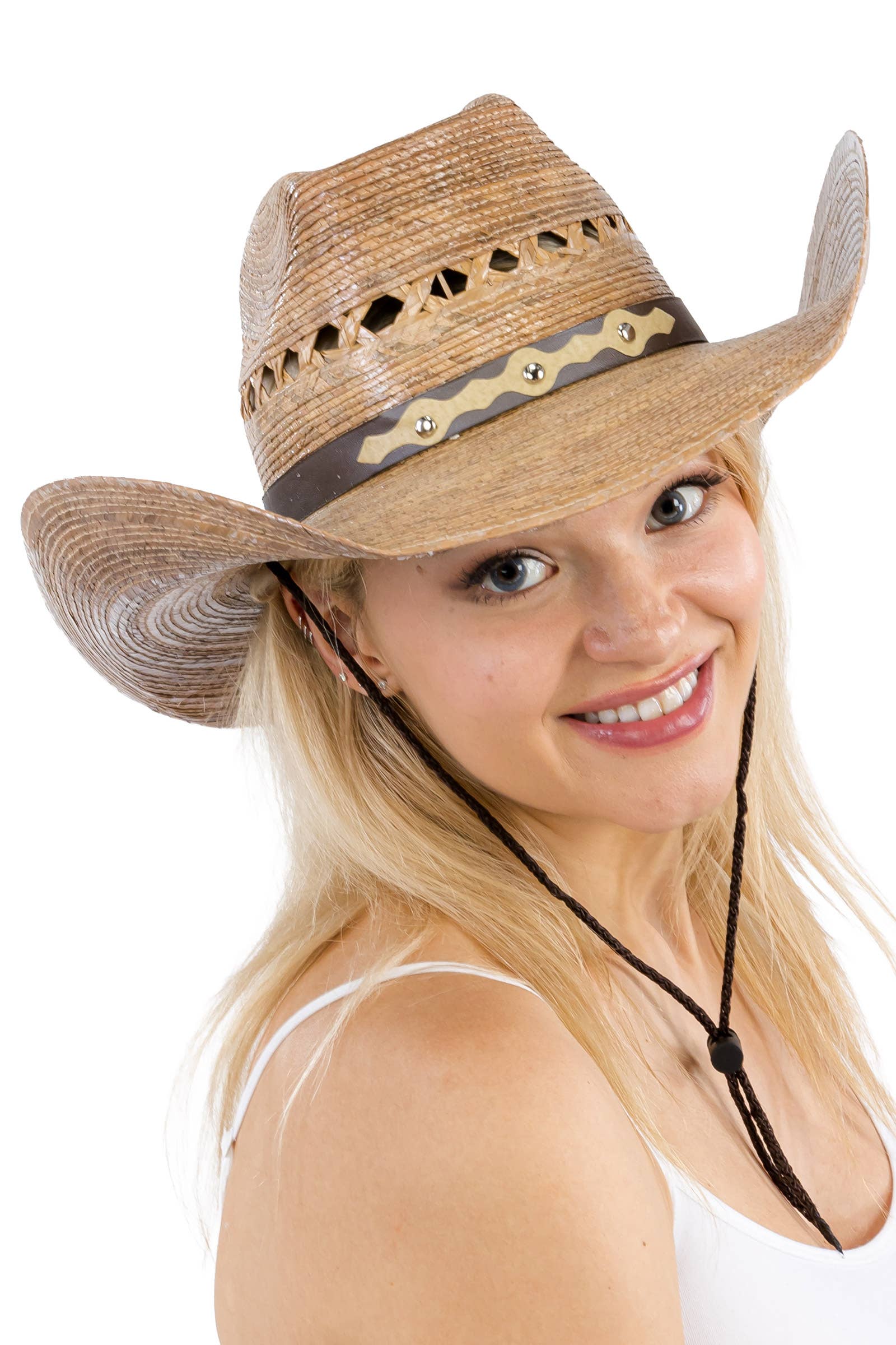 Cap Zone - Venta al por mayor Sombrero cowboy - Mujer - Sombrero Vaquero de Paja con Ventilación Biggs Palm10