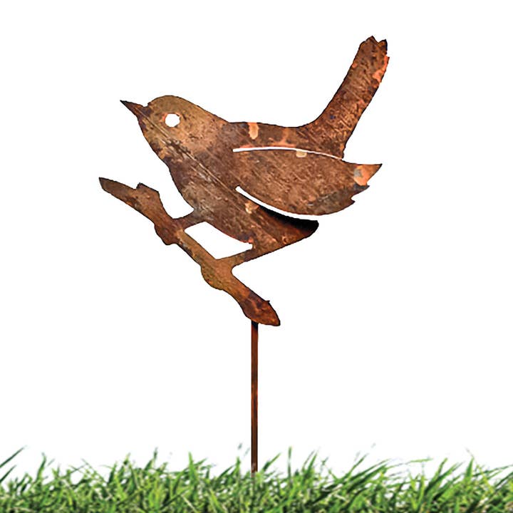 California Home & Garden - Wholesale Garden/Lawn Stake - Rust/Nat Bird on Branch Pick Garden Art