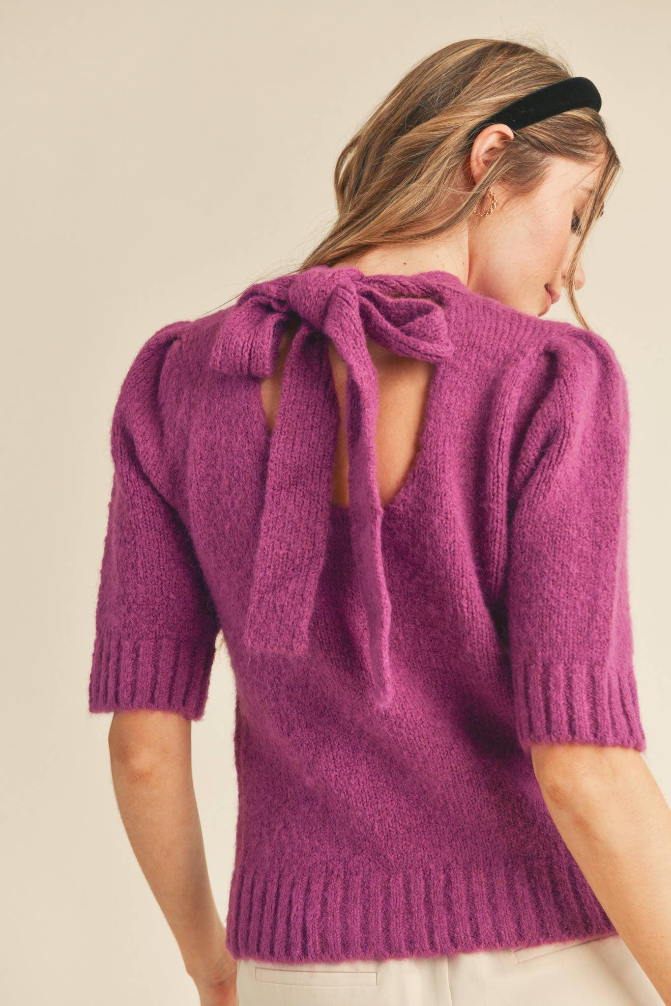 &MERCI - Wholesale Knit Sweater - Women's - MOCK NECK TIE BACK SWEATER MSW102948