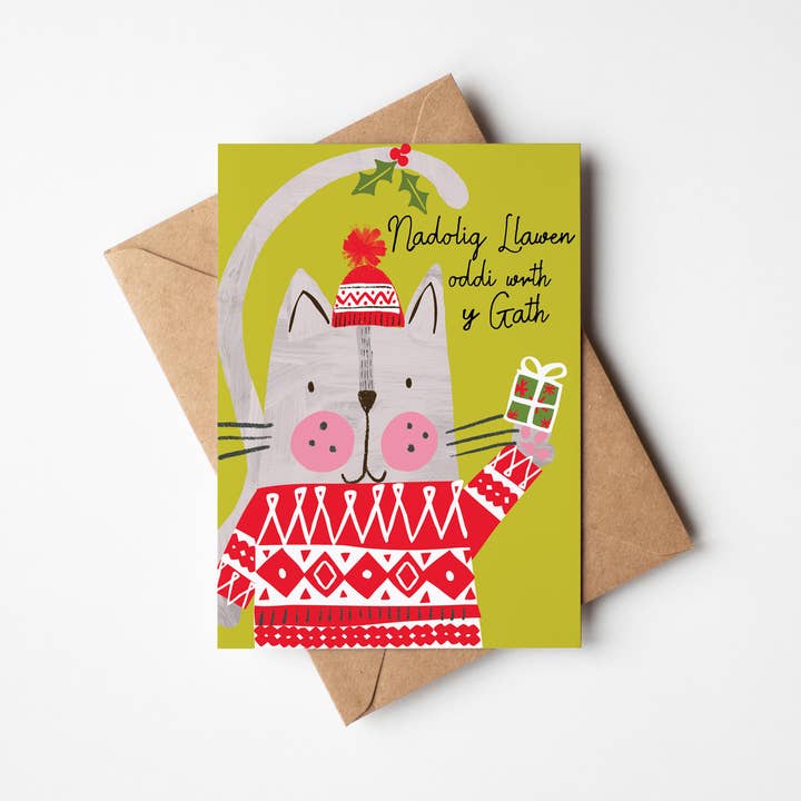 Nadolig llawen oddi wrth yGarth/merry Christmas from the Cat for wholesale by Designs by flo
