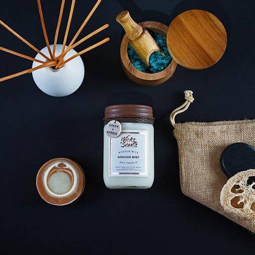 Wicks + Scents - Wholesale Jar/Filled Candle - Avocado Mint - Wooden Wick Soy Candle - 12 oz2