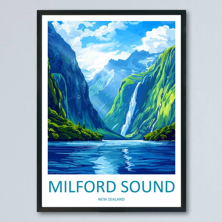 Milford Sound New Zealand Travel Poster for wholesale by TravelzonaArt