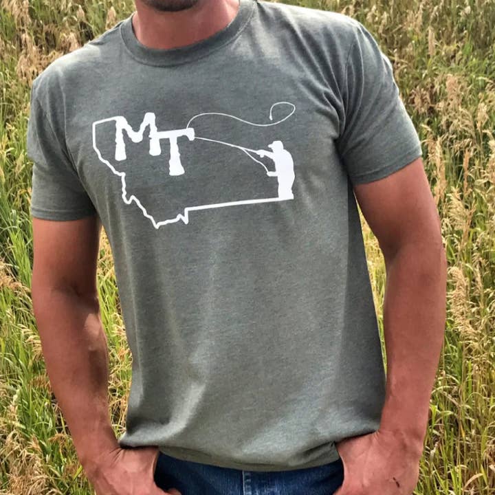 MEN'S MONTANA FLY FISHING TEES (MULTIPLE COLORS) for wholesale by Back Road Designs