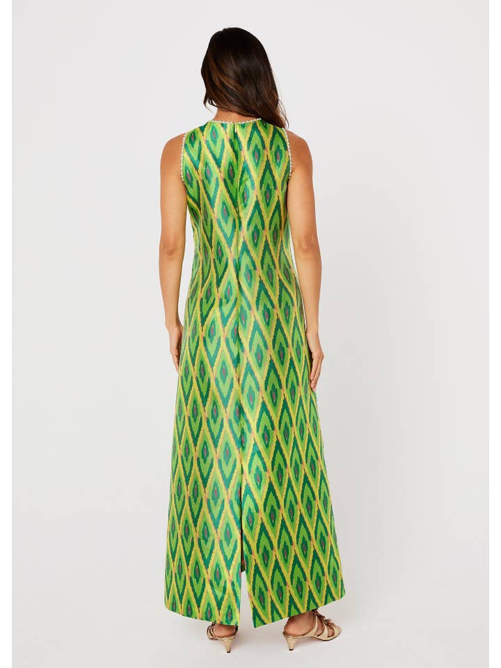 Green Hannah Dress Lime Ikat Jacquard for wholesale on Faire4