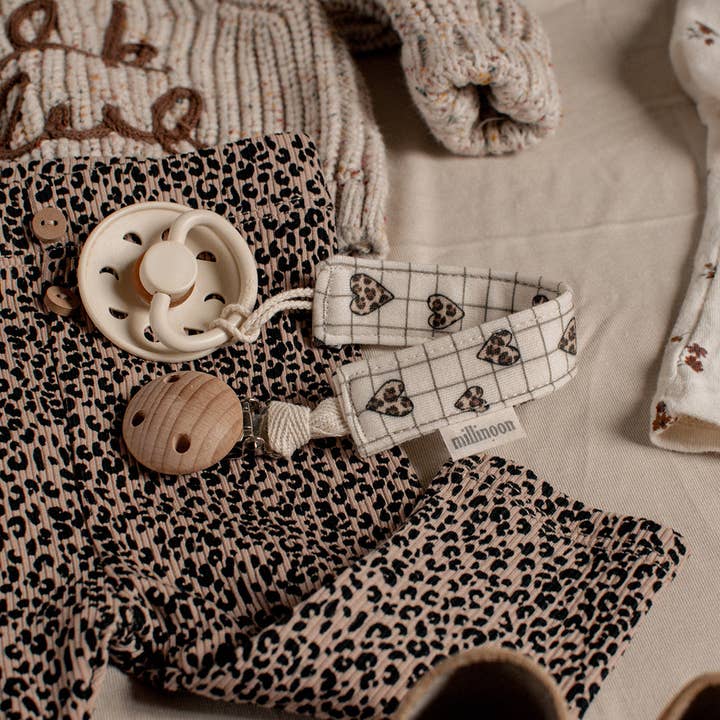 Millinoon - Wholesale Pacifier Clip - Baby - Organic cotton mesh pacifier clip check heart graou3