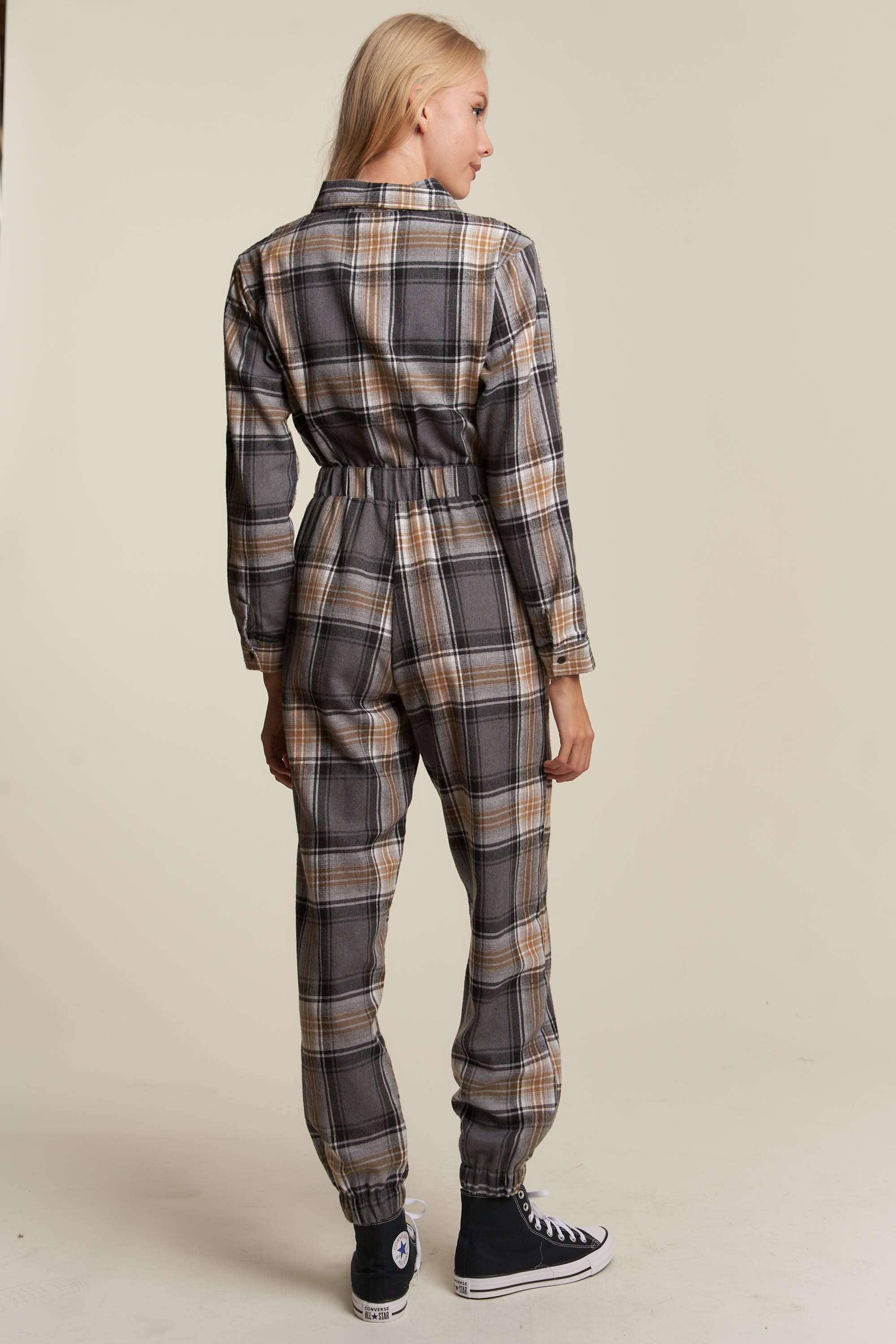 Hers & Mine - Wholesale Jumpsuit - Women's - PLAID ZIPPER DOWN SMOCKED WAIST JUMPSUIT8