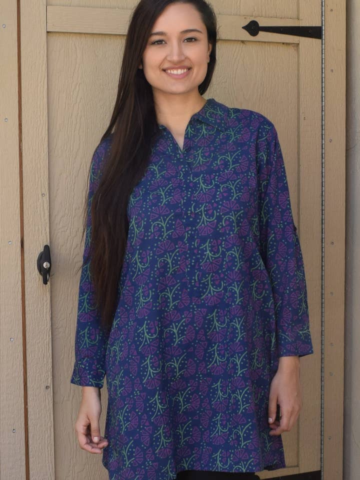 Madhuri Block Print Style Pure Cotton Shirt Tunic for wholesale by Ayurvastram