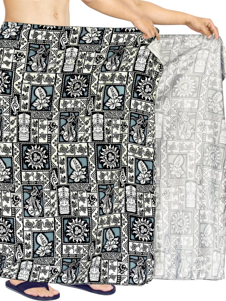 Hibiscus Hawaiian Hula Dancer Guitar Turtle Sarong Men 78x3 for wholesale by LA LEELA \ HAPPY BAY
