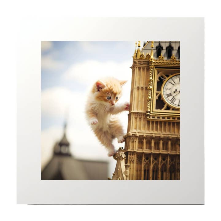 Kitty Climbs Big Ben Tourist Art Print for wholesale by Artificial Ink