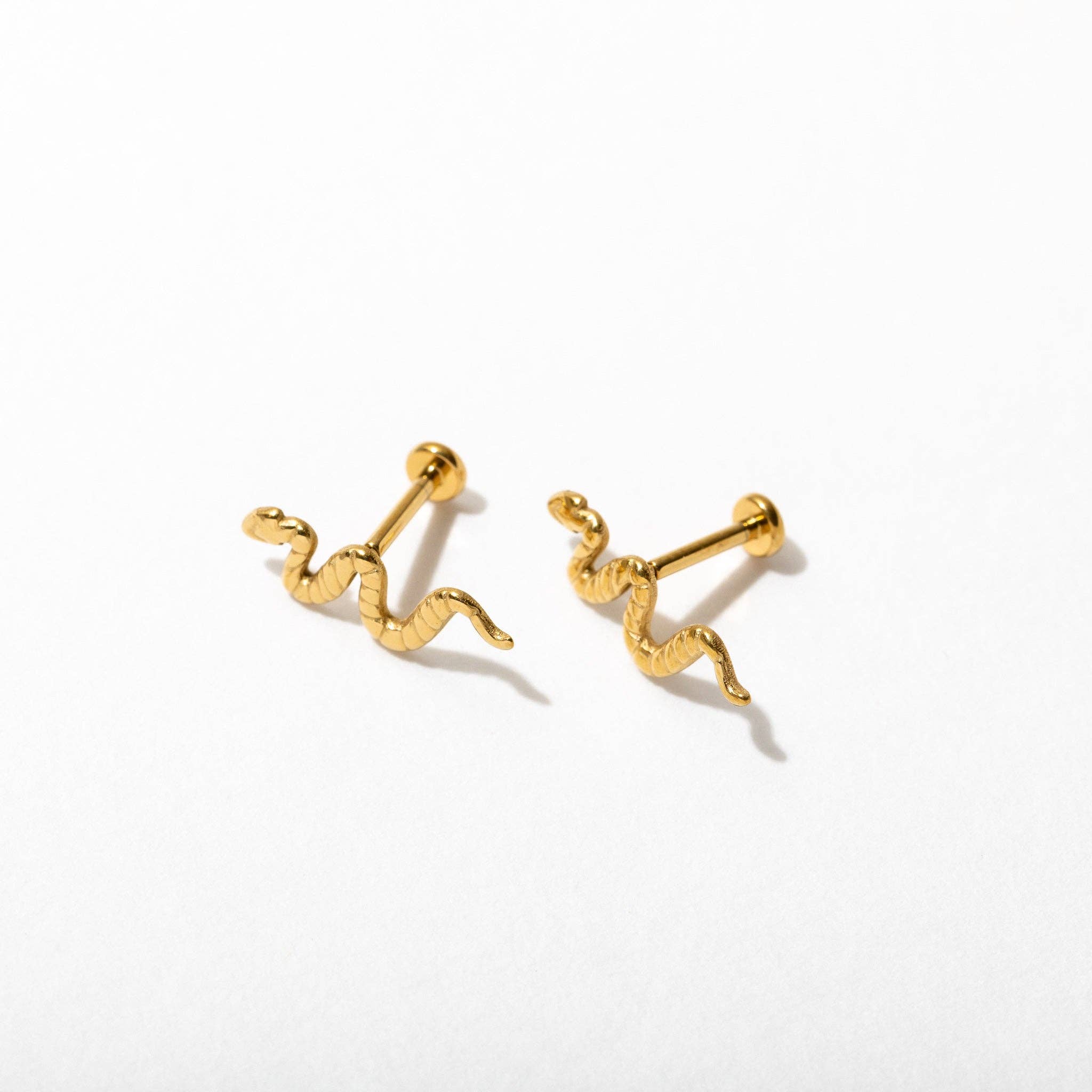 Larissa Loden - Wholesale Stud/Post Earrings - 14k Gold PVD Snake Flat Back Stud Earrings - Pair or Single
