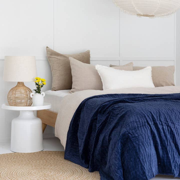 Boho Cotton Velvet Kantha Bedspread Throw Quilt - NAVY for wholesale by Linen Connections