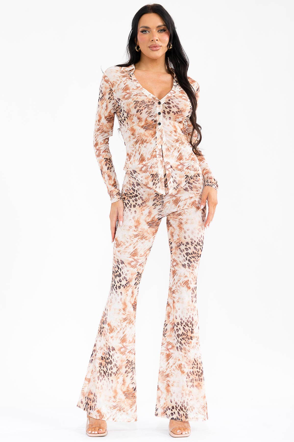 Blanc Clothing - Wholesale Top & Pant Set (NOT Loungewear) - Women's - BUTTON-DOWN CLOSURE LONG SLEEVE MESH PANTS SET12