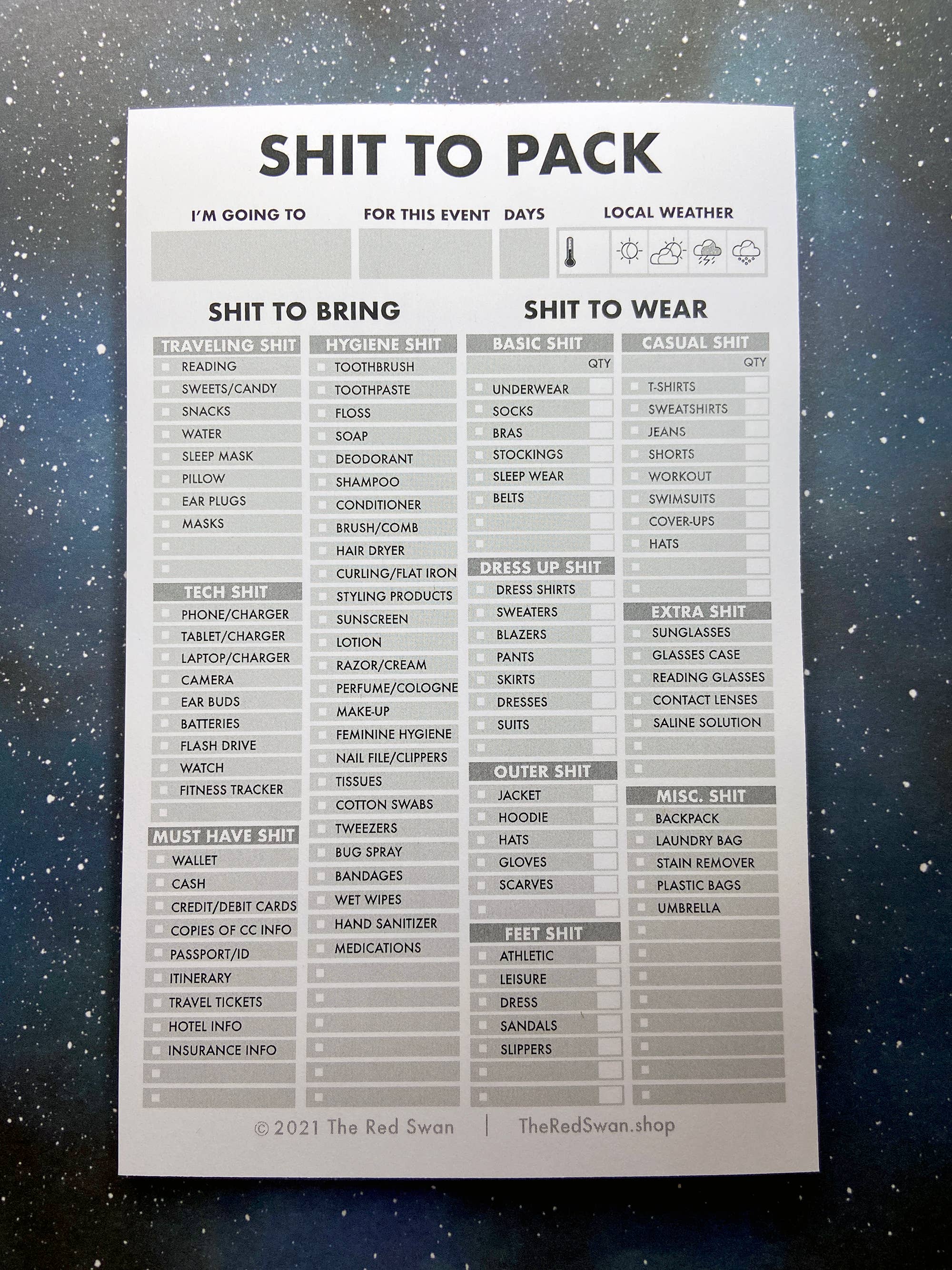 The Red Swan Shop - Wholesale Notepad - Stationery - Shit List - Pack List6