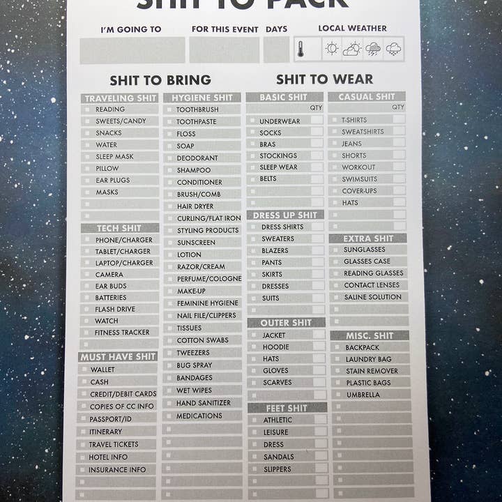 The Red Swan Shop - Wholesale Notepad - Stationery - Shit List - Pack List6