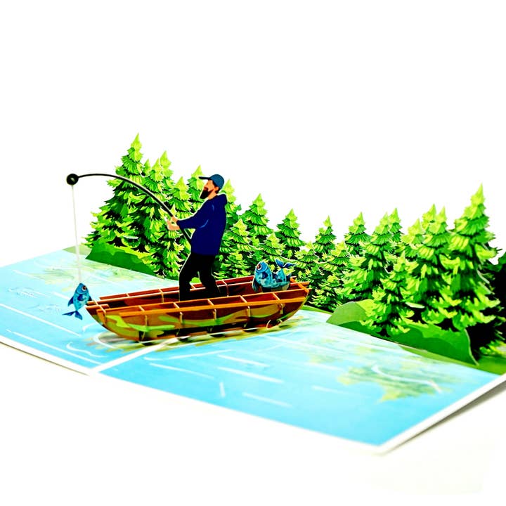 Carte Pop-Up Bateau de Pêche – Carte de Vœux 3D Pêcheur pour la vente par Wonder Paper Art