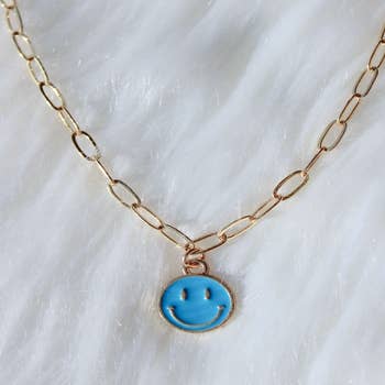 Wholesale smiley face necklace trendy cute Enamel Happy smiling