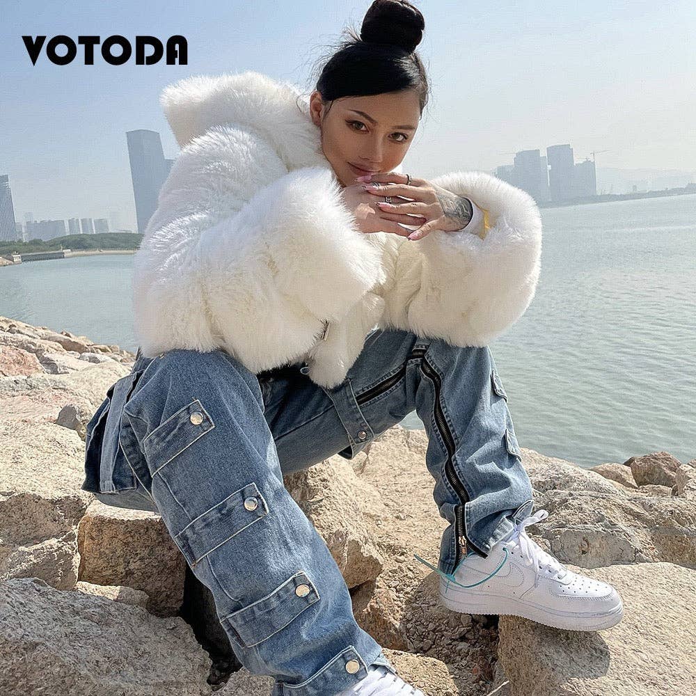 BLUE EVERY FASHION Luxury Faux Fur Puffer Jacket with Oversized Hood for wholesale on Faire6