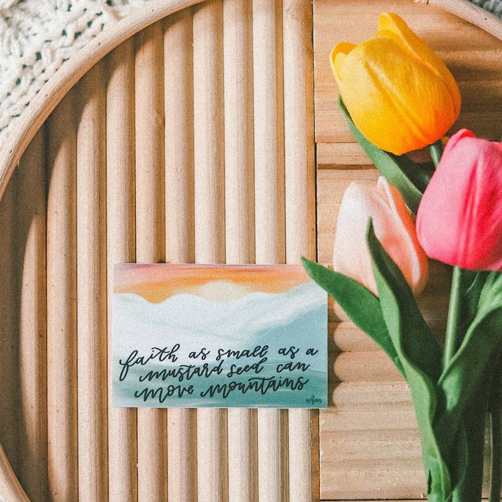 Written by Maria - Wholesale Sticker - 'Faith as small as a mustard seed can move mountains' handlettered sticker