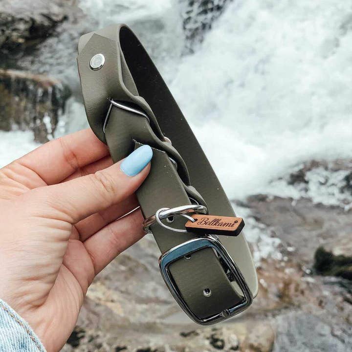 Biothane deluxe collar - olive for wholesale by Bellkami