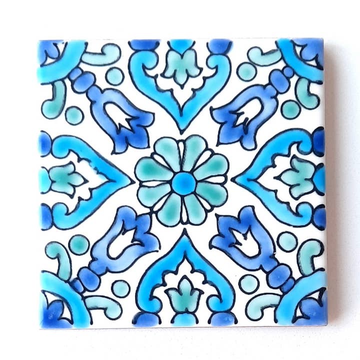 Eau V 2 | Decorative Handpainted Ceramic Tile 4"x4"(10x10cm) for wholesale by Dyari