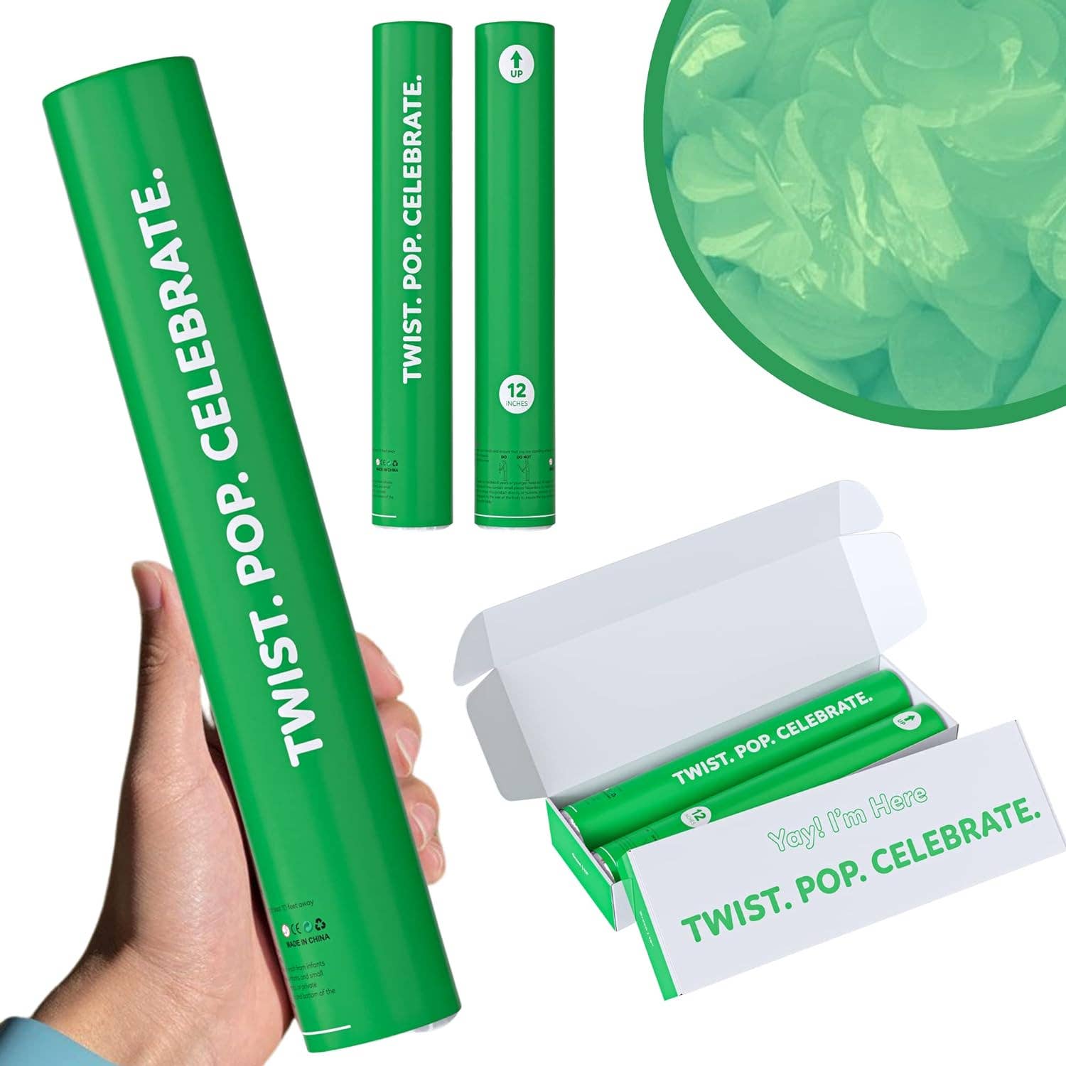 TUR Party Supplies – Großhandel Konfetti – Biologisch abbaubare grüne Konfetti-Kanonen, 2er-Pack4