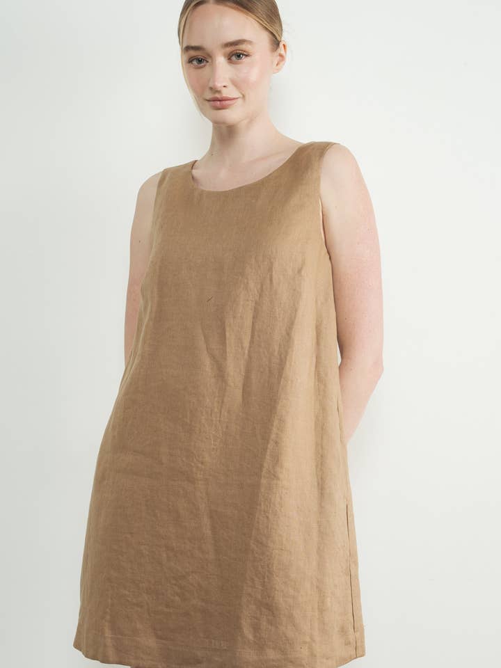 MAD3244 VESTIDO TUBO SEM MANGAS DE LINHO por atacado de Aaron & Amber