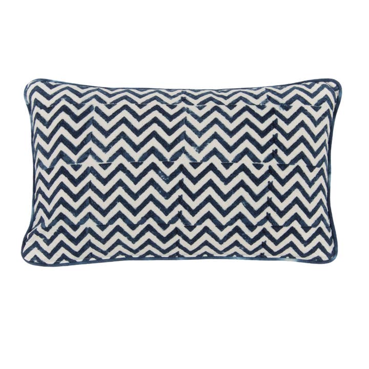 Chevron Indigo Lumbar Pillow Cover for wholesale by Alamwar
