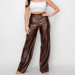 Women Faux Leather Pu Pants Split Front Elastic High Waist Flare Leg Long  Pants Cut Out Trousers Streetwear (Color : Black, Size : Medium) :  : Clothing, Shoes & Accessories