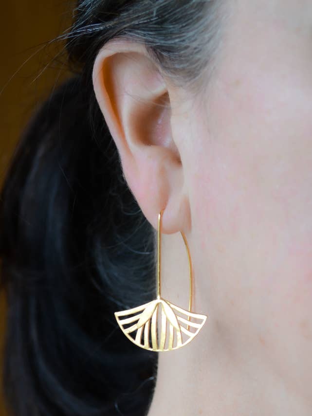 Gold plated brass lotus earrings for wholesale by AJS Design Studio