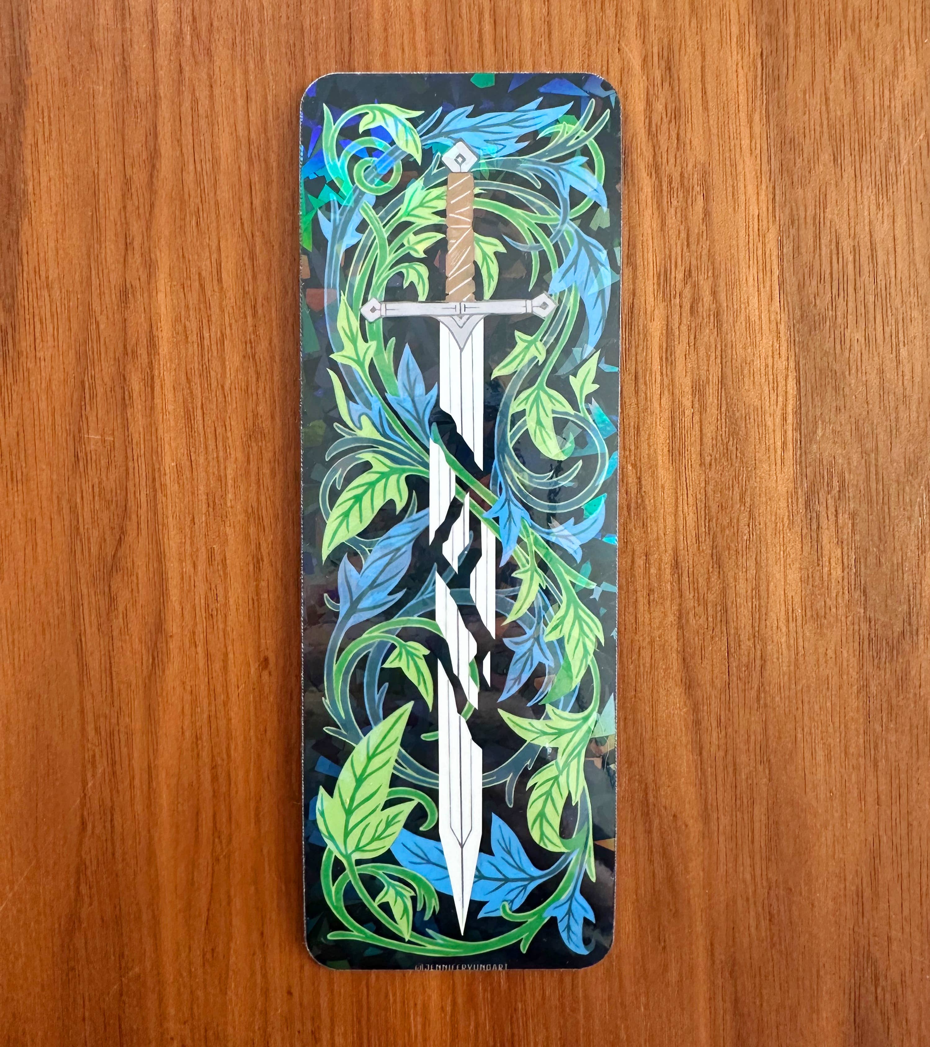 Jennifer Yung Art - Wholesale Bookmark - Fantasy Mystical Sword Wand Botanical Holographic Bookmark 0