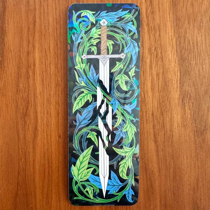Jennifer Yung Art - Wholesale Bookmark - Fantasy Mystical Sword Wand Botanical Holographic Bookmark
