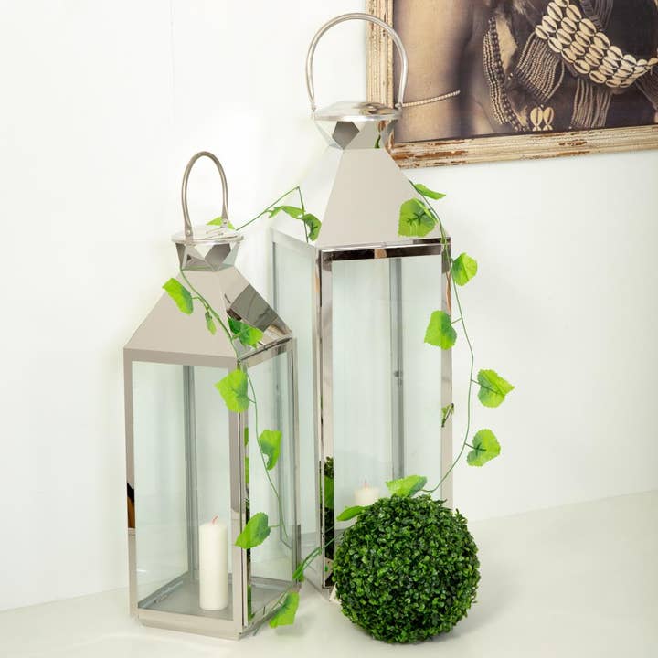 Creaciones Meng – wholesale Lykta – ROSTFRITT STÅL OCH GLAS LYKTA 28.5x27.5x94h cm