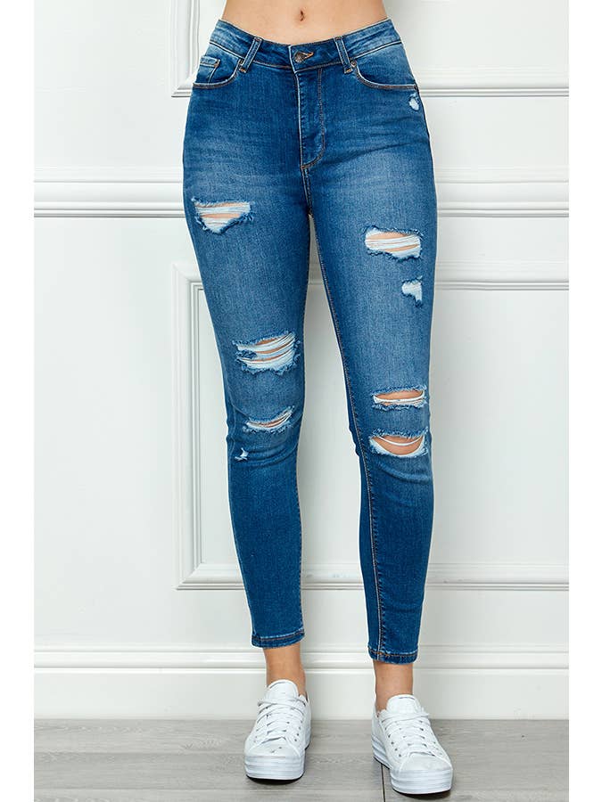 MED WASH Butt Lift Ripped Skinny Jeans for wholesale on Faire