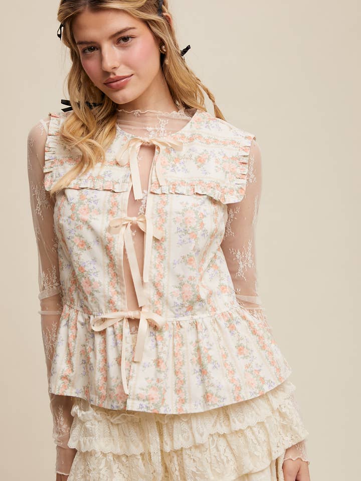 Blusa Peplum Floral com Detalhes de Folhos LT1417 por atacado de Listicle