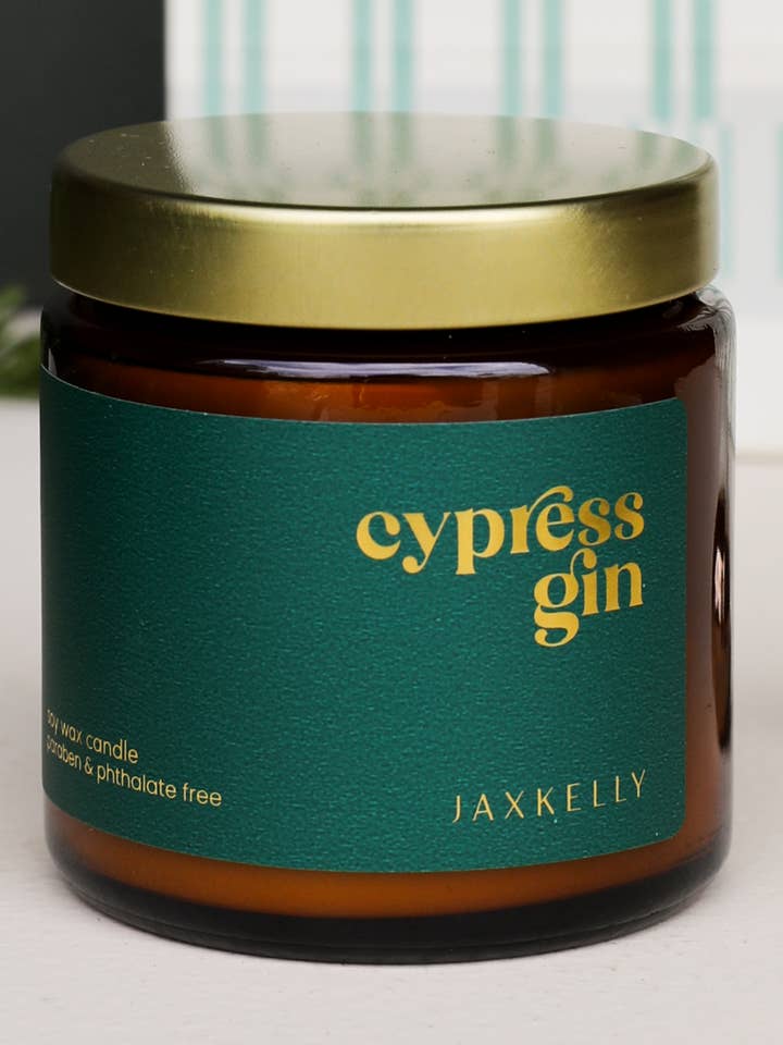 4 oz - Cypress Gin Holiday Christmas Candles - Amber for wholesale by JaxKelly Candles