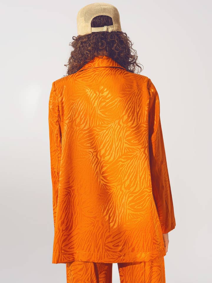 Oversized Zebra Print Blazer in Orange for wholesale on Faire4