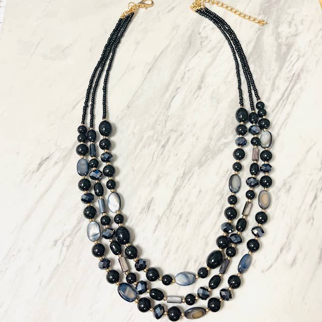 3 Strand Crystal & Mother of Pearl Necklace for wholesale by Anita K By Blushing Pink