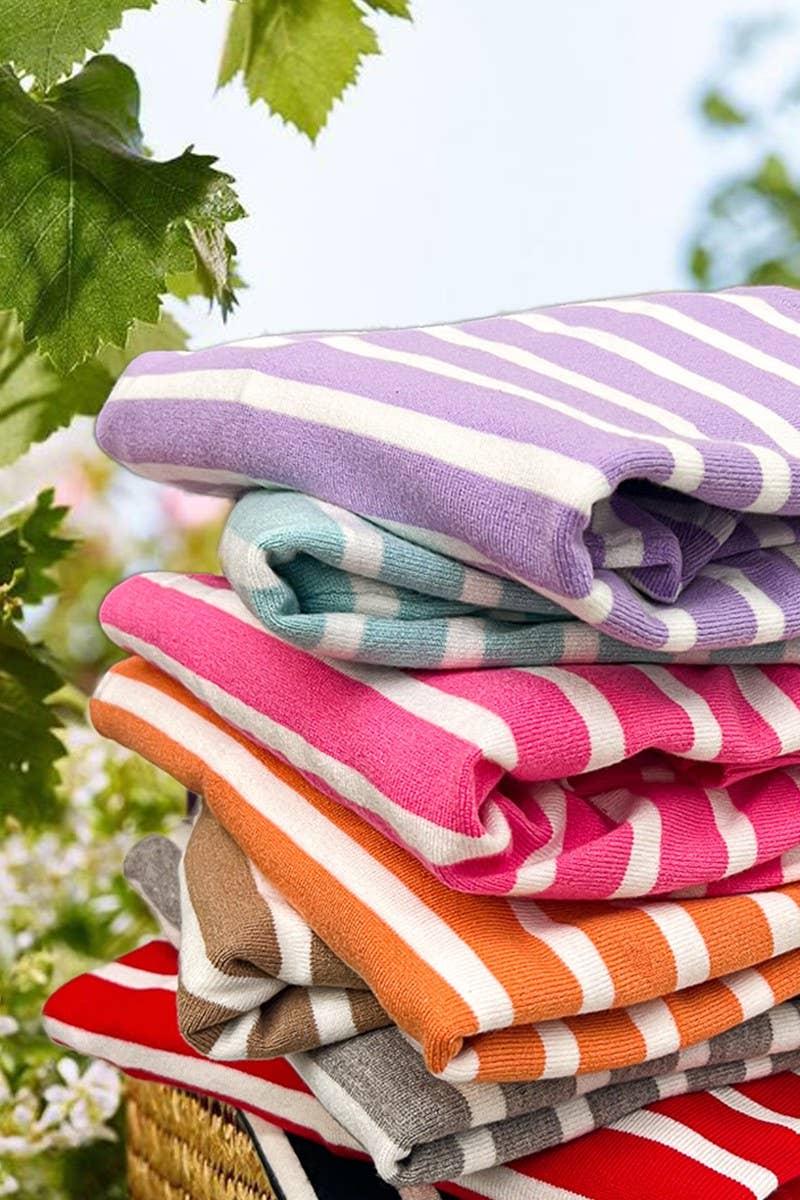 Vine & Love - Wholesale Knit Sweater - Women's - Striped Long Balloon Sleeve Knitted Sweater Top VT60387D6