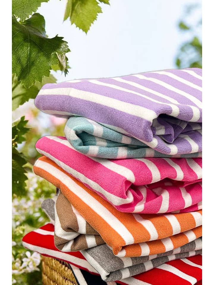 Vine & Love - Wholesale Knit Sweater - Women's - Striped Long Balloon Sleeve Knitted Sweater Top VT60387D6