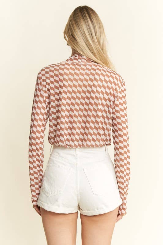 JADE BY JANE - Wholesale Knit Top - Women's -  CHECKERED MESH MOCK NECK TOP9