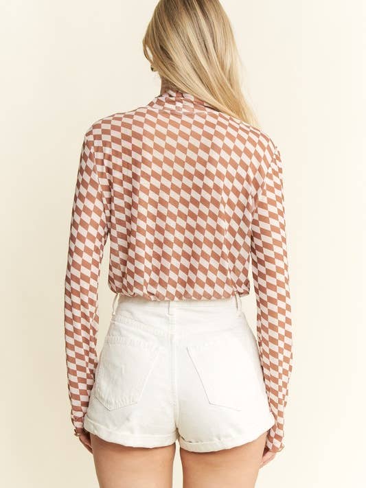 JADE BY JANE - Vente Haut en maille – femme - Haut à col montant en résille à carreaux9