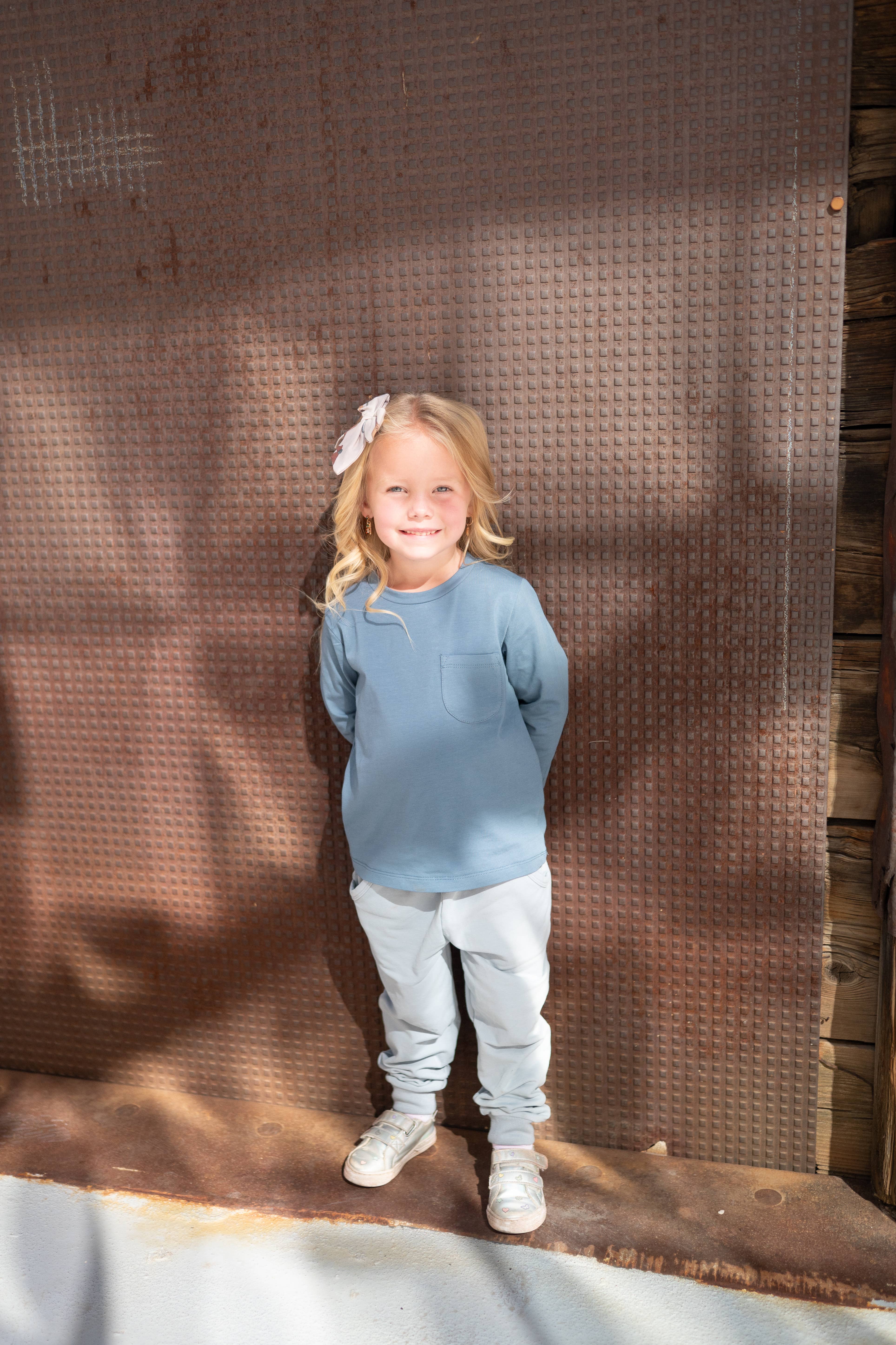 bug + bean kids - Wholesale Top & Pant Set - Kids - French Terry Sweatshirt + Jogger Matching Set | Dusty Blue1