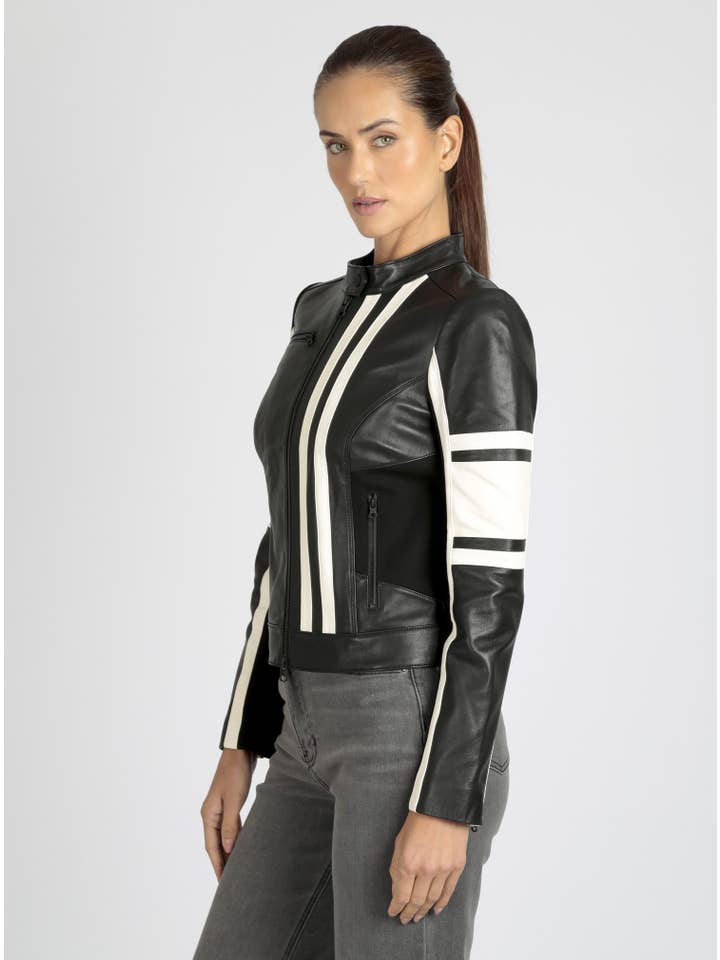 Blanc Noir - Wholesale Leather Jacket - Women's - Claudine Leather Racer Jacket JLS13