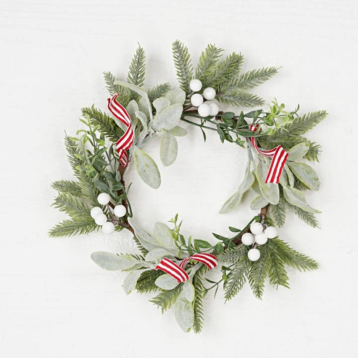 32122-12in(6.5)Wreath-Flocked lamb's ear w.white berries for wholesale by Impressive Enterprises, Inc.
