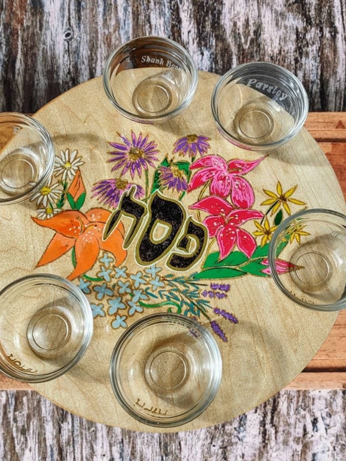 Plato de Seder de Pésaj pintado a mano con motivos florales para venta al por mayor de Eclectic Judaica