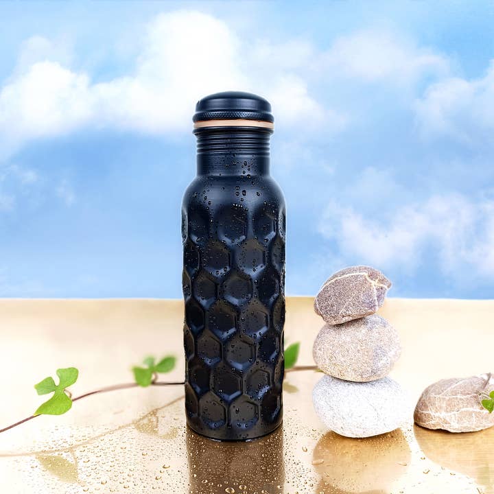 El'Cobre - Wholesale Water Bottle - Black Diamond Hammered Copper Water Bottle - 700ML