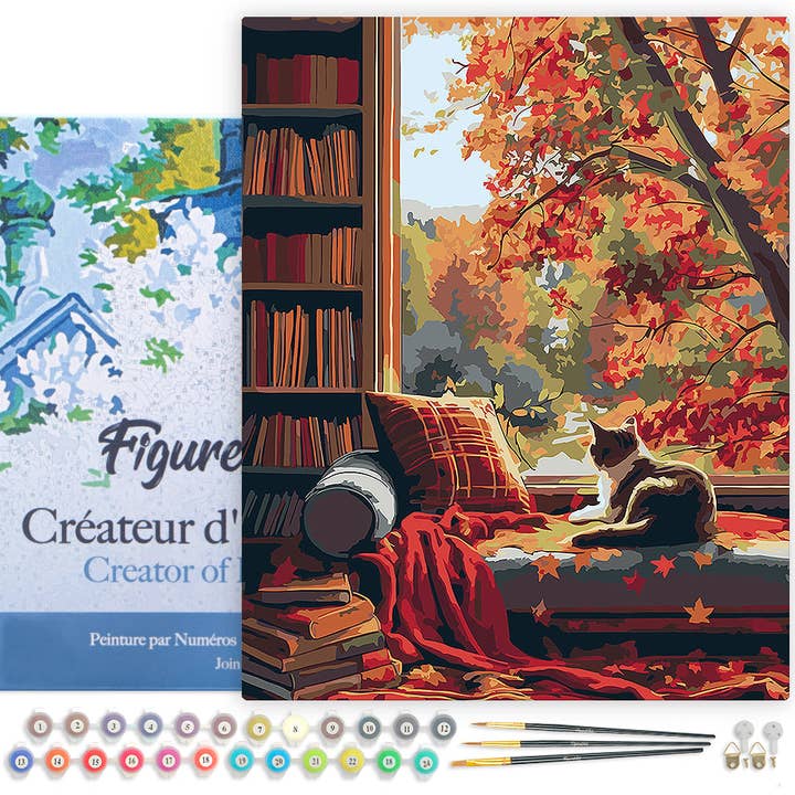 Paint by numbers Cat's Autumn View - Framed canvas for wholesale by Figured'Art (UK)